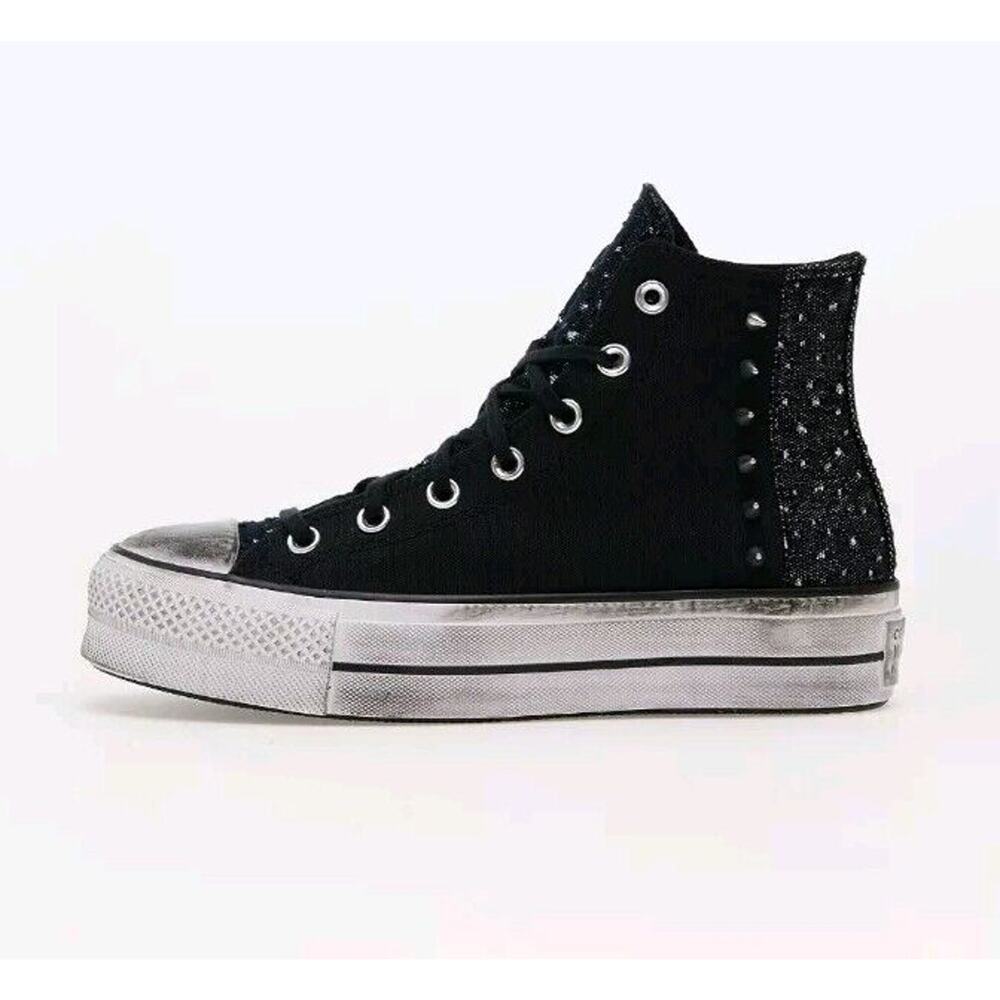 Converse Chuck Taylor All Star Lift High Top Studded Black Silver 7 Punk Style